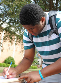 Photo by: Lindsay HartmannFreshman history major Greg Godfrey registers to vote in Statesboro for the presidential election in November. The last day to register is Oct. 9.