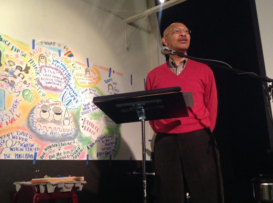 Former Mayor Otis Johnson speaks at Albion's Voice reunion. (Photo credit: Elizabeth Rhaney)
