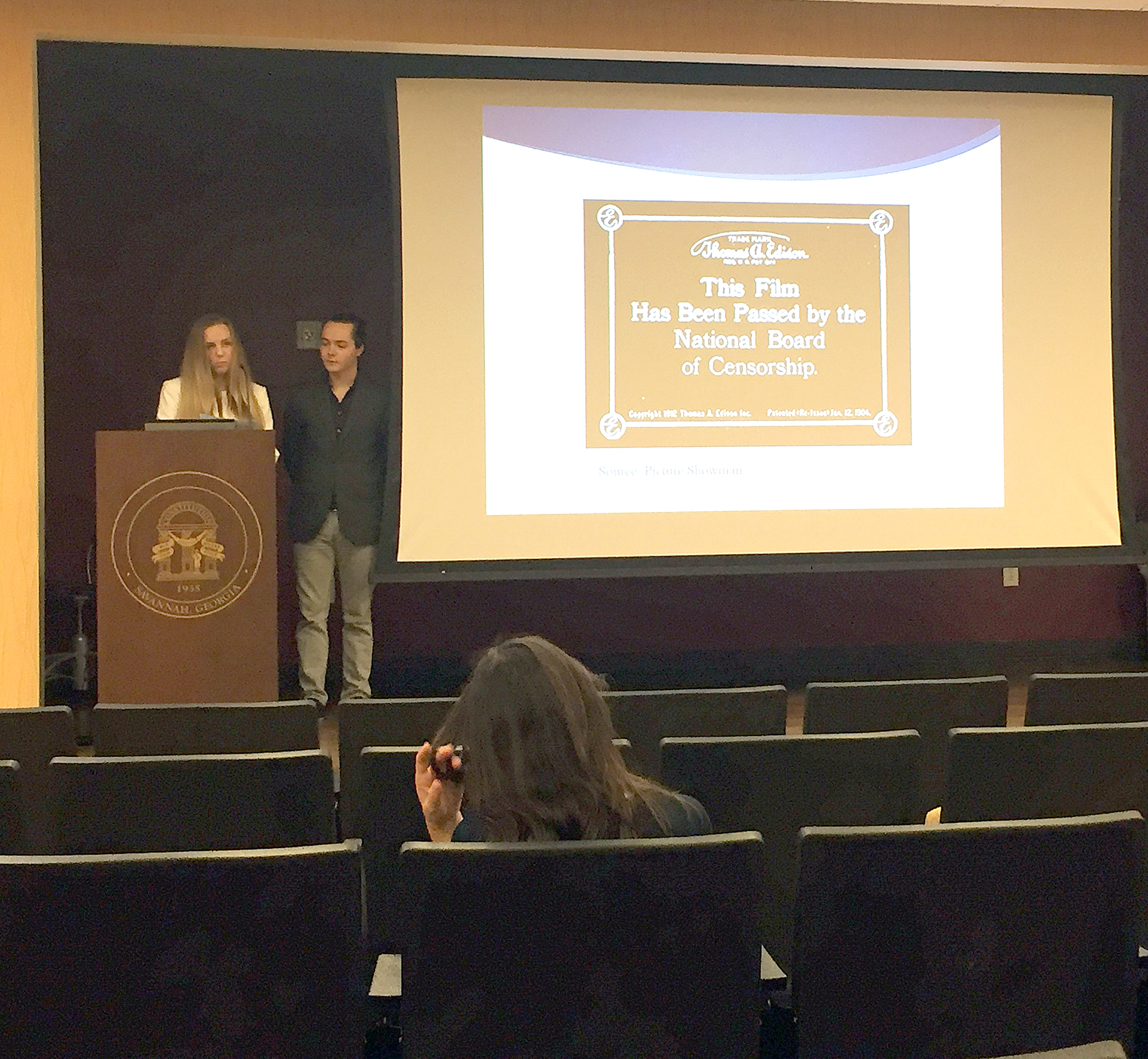 web Michelle Kanke (left) and Luke Lyman Barner (right) during their presentation Kubric Porn and the Importance of Literary Analysis in Education at the student Scholar Symposium Thursday April 21