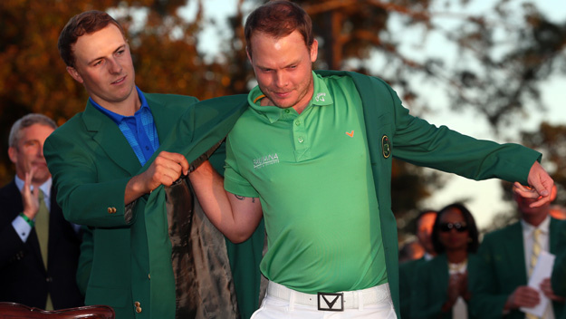 2015 champion, Jordan Spieth, puts the green jacket on Danny Willett after his win on Sunday. Willett became
the first English golfer to win the Masters Tournament since 1996. - Sunday, April 10 (USA TODAY Sports)