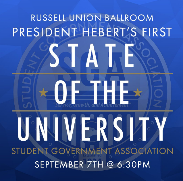 President+Hebert%2C+Jean+Bartels%2C+Provost+and+Vice+President+for+Academic+Affairs%2C+Teresa+Thompson+Vice+President+for+Student+Affairs+and+Robert+Whitaker%2C+Vice+President+for+Business+and+Finance+listened+to+students+concerns+at+the+annual+State+of+the+University+address.%C2%A0