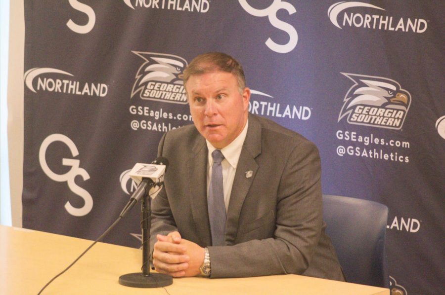 Athletic Director Tom Kleinlein introduced Coach Lunsford at the press conference on Monday. Lunsford is the fifth coach for the Eagles during Kleinlein's time. 