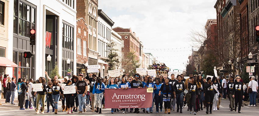 Armstrong students participate in the annual MLK Parade downtown.