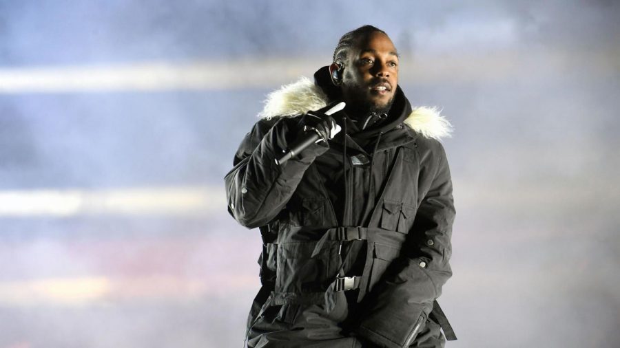 Rapper Kendrick Lamar performed during halftime at the 2018 College Football Playoff National Championship Game between Georgia and Alabama.