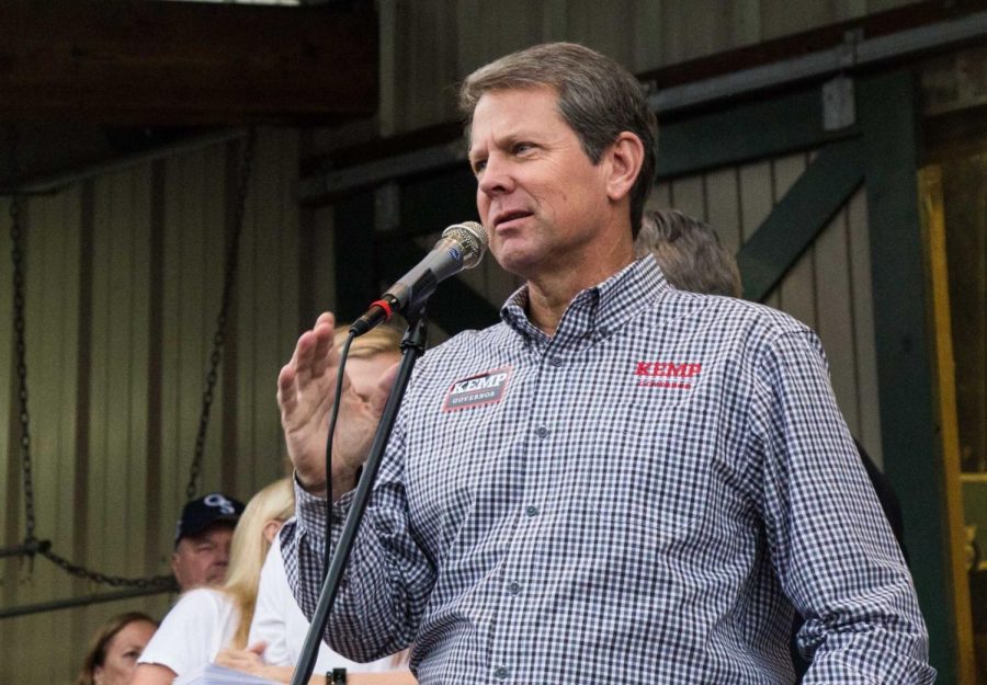 Republican gubernatorial candidate Brian Kemp speaks in front of Anderson's General Store on Nov. 2. Kemp holds 75,386 lead over opponent Stacey Abrams however, Abrams has not conceded. 