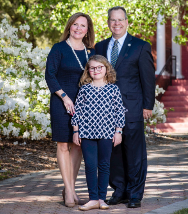 Kyle Marrero (back right), Ph.D., his wife, Jane (back left) and his daughter, Lily (front), are scheduled to arrive in front of the Marvin Pittman Administration building on the Statesboro Campus at 8:30 a.m., and in front of Burnett Hall on the Armstrong Campus at 2:30 p.m.