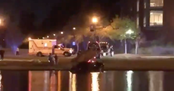 A man crashed his car into the lake in front of the nursing building Tuesday night. Photo courtesy of https://twitter.com/retweeks