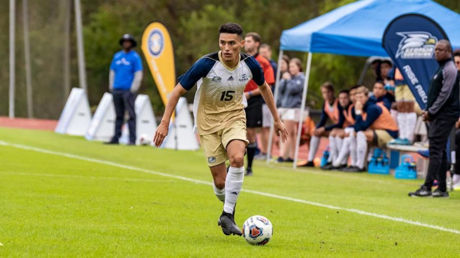 Aldair Cortes (15) made the 2018 Sun Belt Conference All-Tournament Team and returns for his junior season as an Eagle.