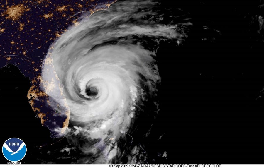 Satellite photo of Hurricane Dorian nearing Florida. Photo from NOAA NWS National Hurricane Center Facebook page. 