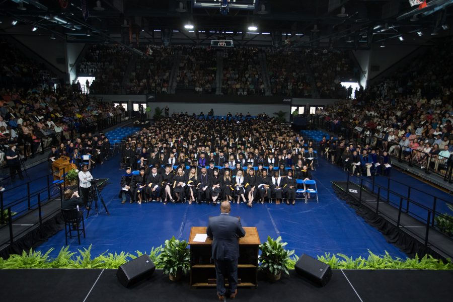 The Spring 2019 Commencement ceremony for the College of Behavioral and Social Sciences at Hanner Field House. Photo by Jonathan M. Chick. 