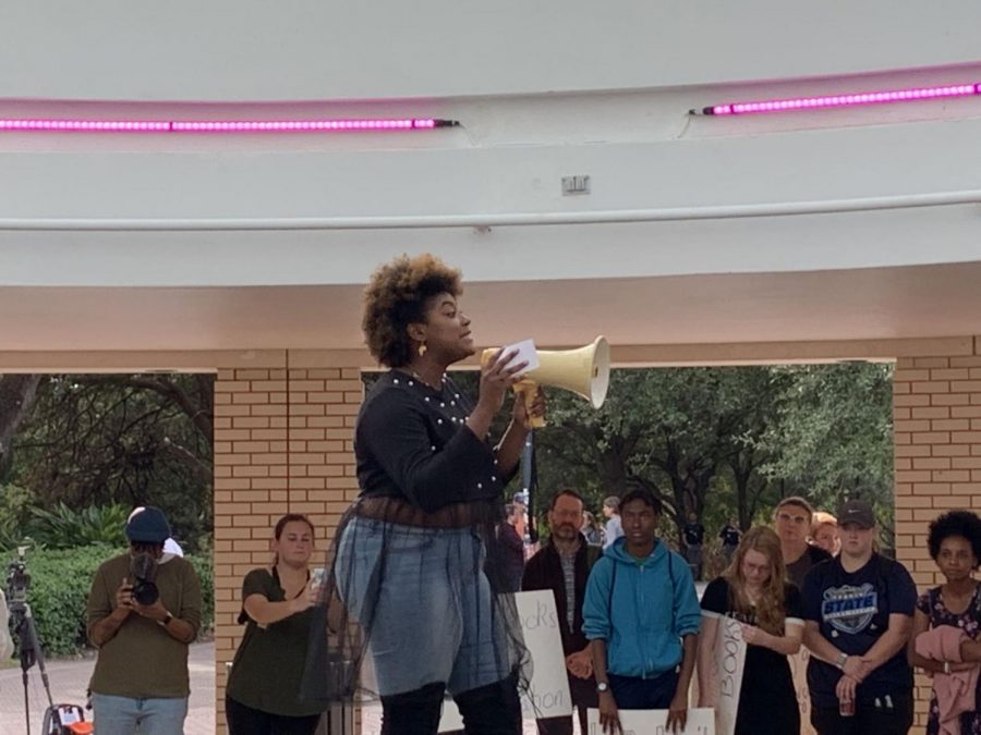 Peyton Rowe, a senior theatre major, voiced her opinions on the recent book burning incident, while alluding to past racial issues that happened at Georgia Southern University.