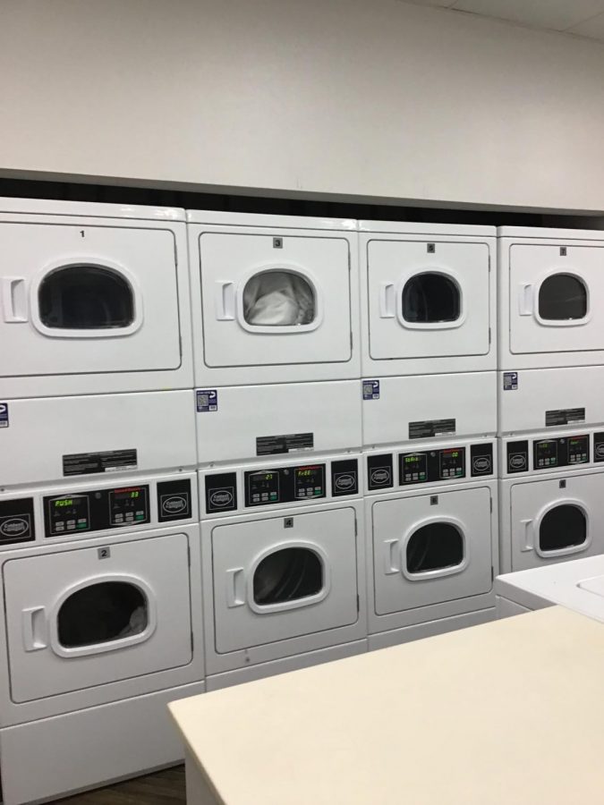 The wall of dryers in the east wing of Windward Commons 