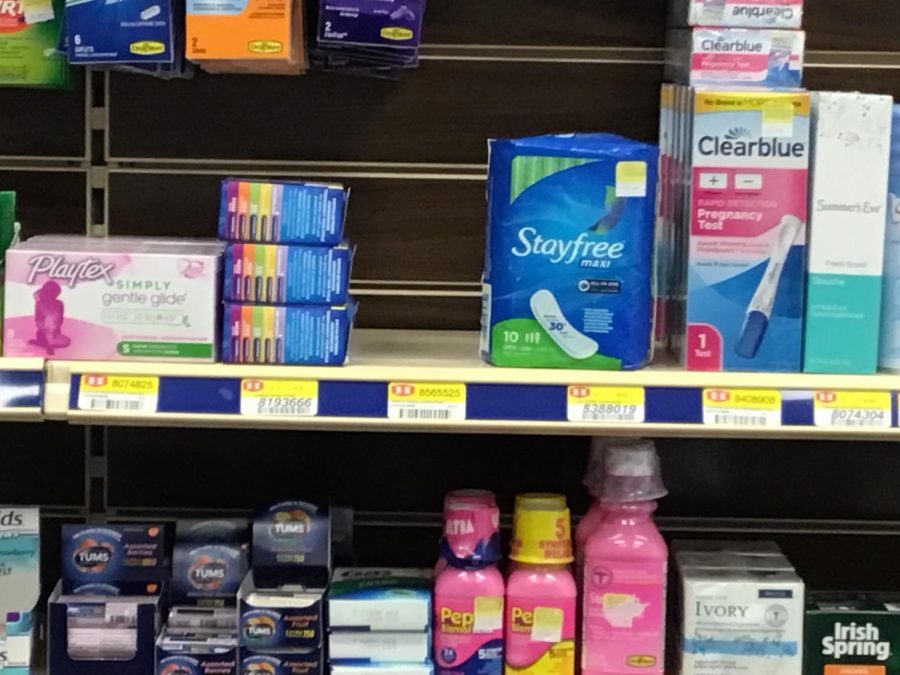 Shelf of Period Products  at GusMart