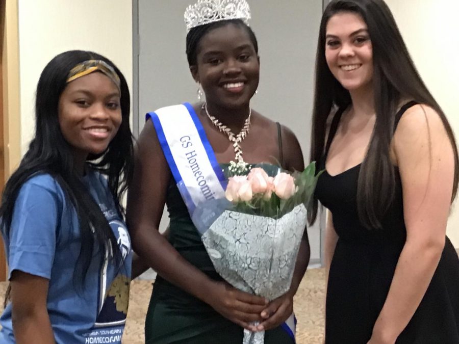 The nominees for Homecoming Court, Jada Watkins (left) and Erin Fay (right) with the homecoming duchess, Icis Sutton in the middle