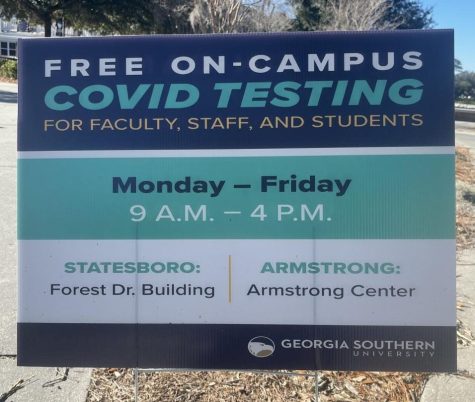 Sign on Armstrong Campus advertising free COVID testing.