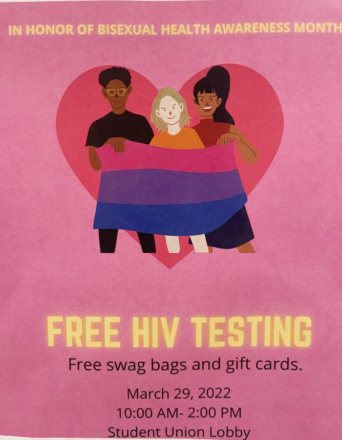 Flier for free HIV testing in Student Union Lobby.