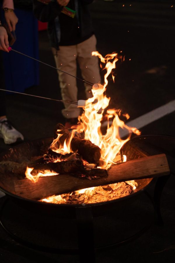 Hot cocoa and smores were being sold at a booth and families gathered around fire pits to roast their marshmallows.