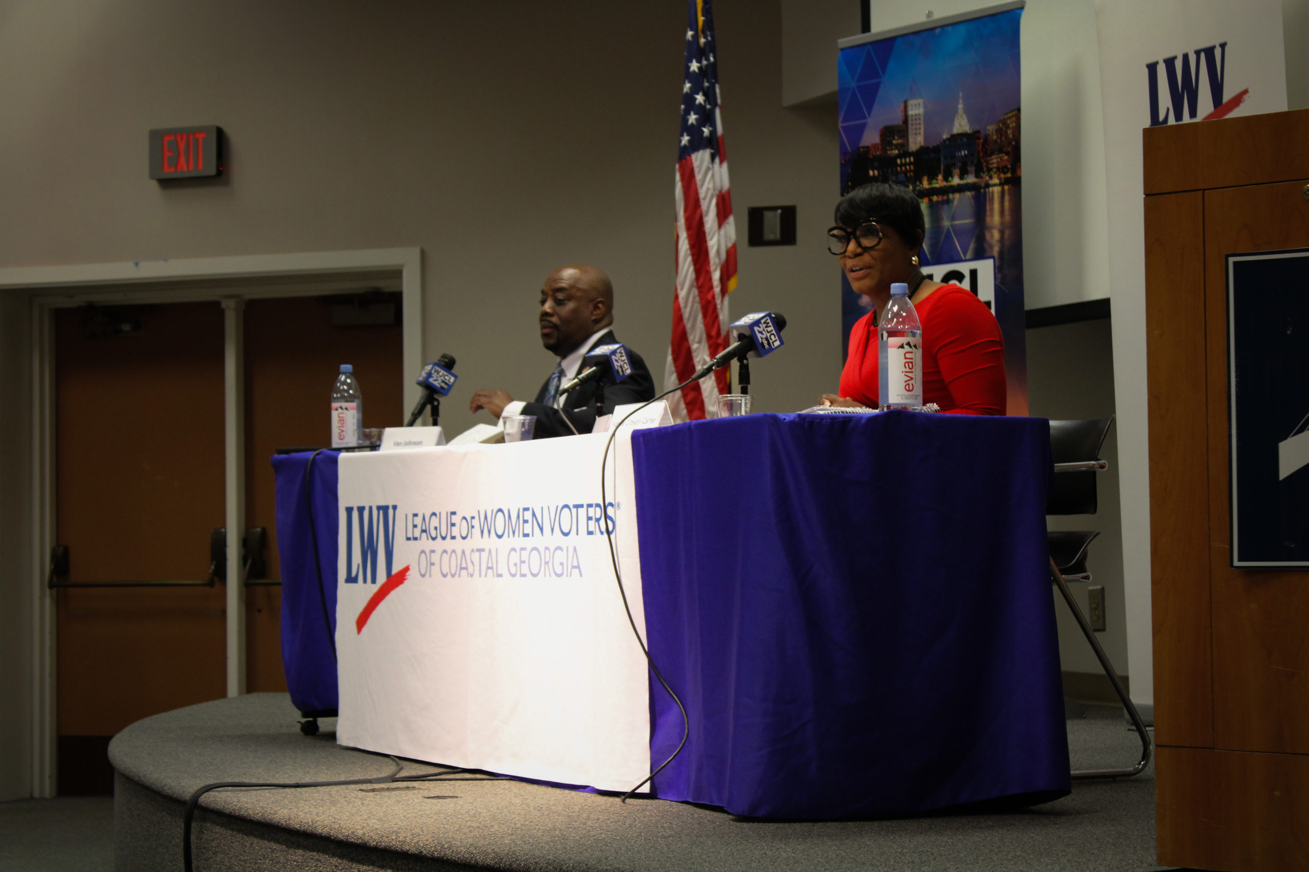 Mayor Van R. Johnson and candidate Kesha Gibson-carter faced off at a mayoral forum hosted by The League of Women Voters of Coastal Georgia