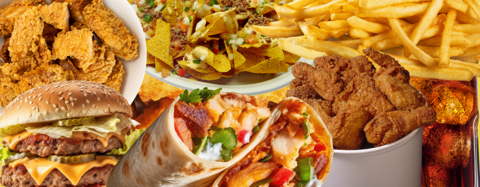 Collage of various fast food items