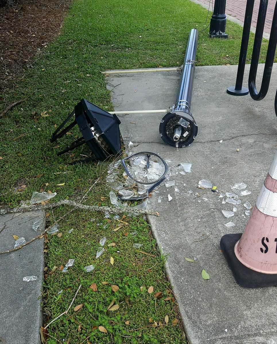 Shattered street light on Armstrong