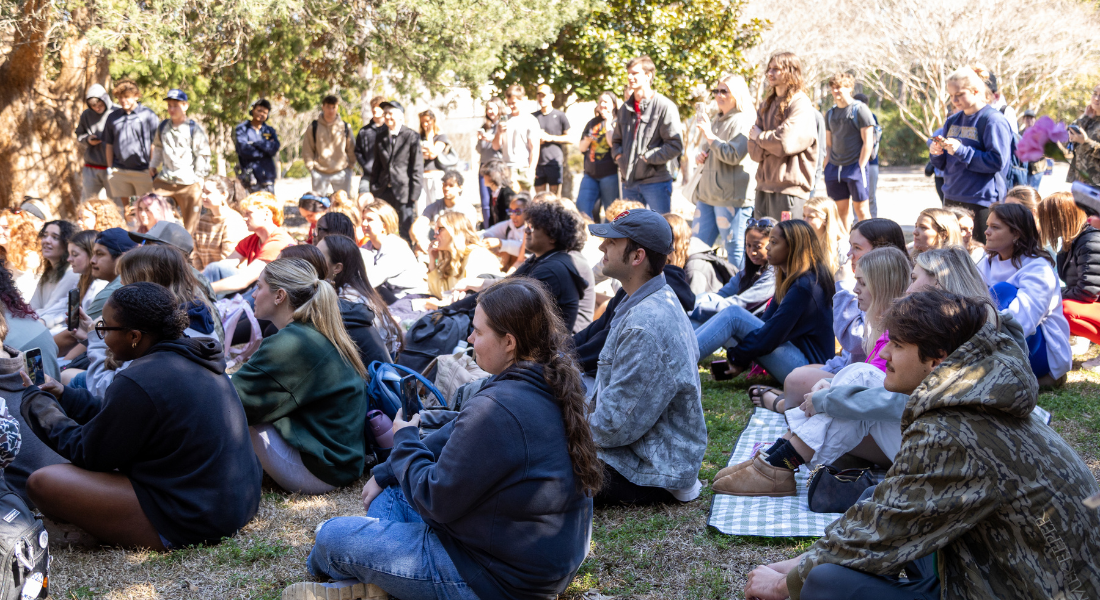 Throughout the day, students came by and took a seat to listen to what Sister Cindy had to say.